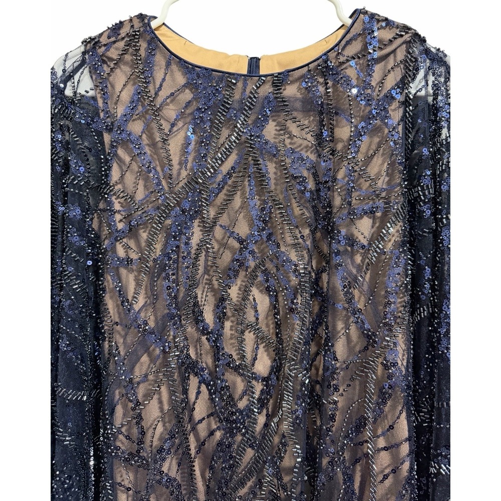$568 Tadashi Shoji Blue Beaded Sequined Jewel Neck Sheath Dress Women's Size S - Picture 3 of 14